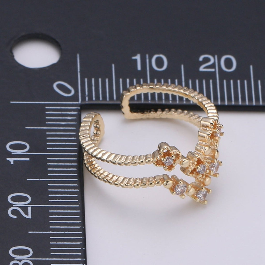 Flower Cubic Mini Charm Ring, Cluster Cubic Pave 18K Rose Gold Ring Solitaire CZ Pendant Double Ring, Dainty ring Charm, RING-283 - DLUXCA