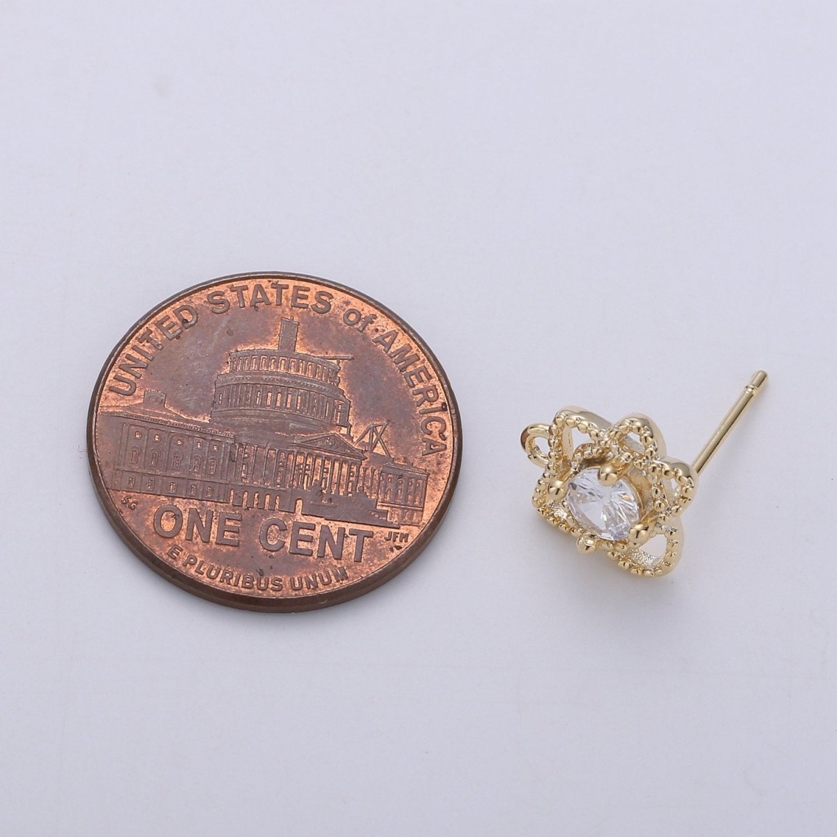 Flower Stud Earring Charm • 24k Gold plated• Micro Pave Floral Stud • Jewelry Making Supplies • Open Link for Jewelry Making Supply K-410 PAIR - DLUXCA