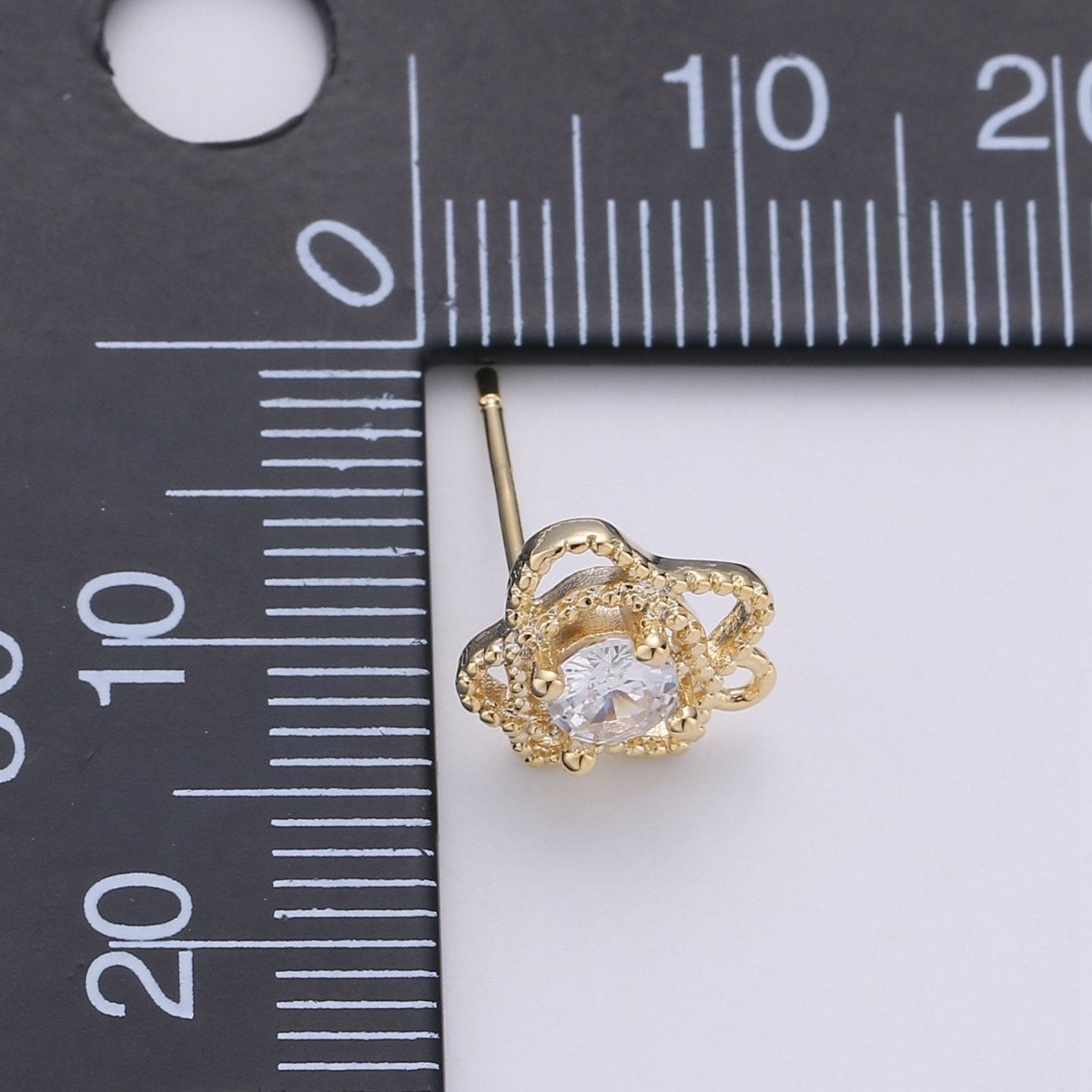 Flower Stud Earring Charm • 24k Gold plated• Micro Pave Floral Stud • Jewelry Making Supplies • Open Link for Jewelry Making Supply K-410 PAIR - DLUXCA