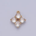 Four Clear Crystal Flower Cubic Zirconia Stone Gold Charm For Garden Jewelry | X-210 - DLUXCA