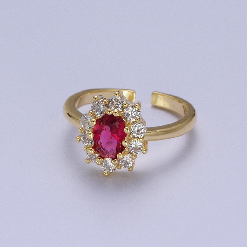 Fuchsia Celestial Sun Flower Cubic Zirconia Adjustable Gold Ring S-134 - DLUXCA