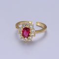 Fuchsia Celestial Sun Flower Cubic Zirconia Adjustable Gold Ring S-134 - DLUXCA