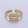 Fuchsia, Clear, Blue, Green Baguette Cubic Zirconia Gold Beaded Adjustable Ring | Y-366~Y-369 - DLUXCA