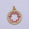 Fuchsia Flower Outline Micro Paved Clear CZ Open Round Gold Charm | AC018 - DLUXCA