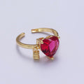 Fuchsia Heart Cubic Zirconia Dangle Charm Adjustable Gold Ring | Y-320 - DLUXCA