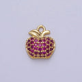 Fuchsia Micro Paved CZ Apple Fruit Gold Charm E-432 - DLUXCA