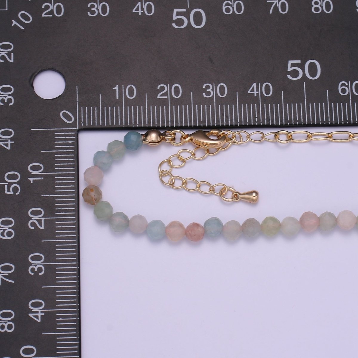 Fused 3mm Morganite Beads necklace w/ 14k Gold plated Necklace, Mixed Cable Link Chain Necklace Ready To Wear Two Tone Necklace - DLUXCA