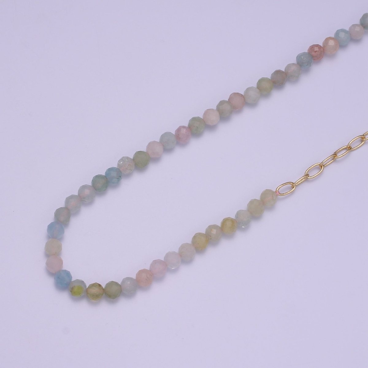 Fused 3mm Morganite Beads necklace w/ 14k Gold plated Necklace, Mixed Cable Link Chain Necklace Ready To Wear Two Tone Necklace - DLUXCA