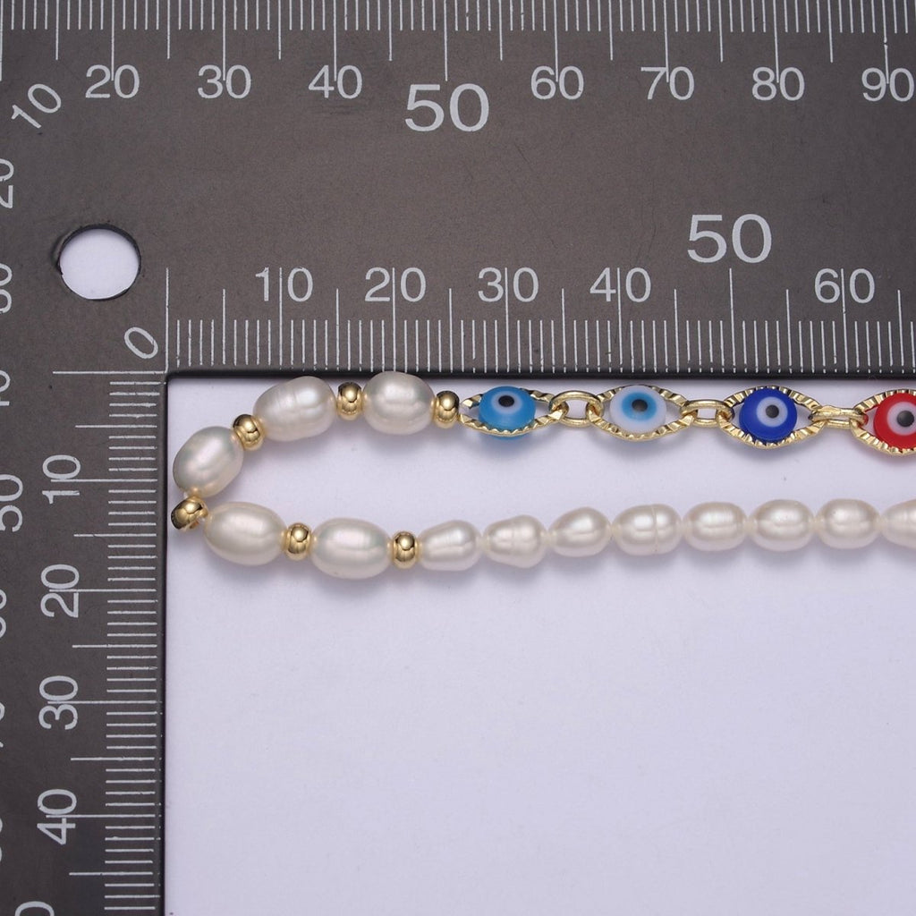 Fusion Evil eye necklace , Freshwater pearl necklace Amulet protection Necklace for Layering | WA-587 Clearance Pricing - DLUXCA