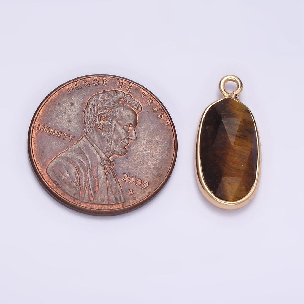 Gemstone Faceted Oval Gold Edge Pendant Charm Rose Quartz Onyx Amazon Charm N-1705 - N-1712