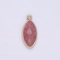 Gemstone Faceted Oval Gold Edge Pendant Charm Rose Quartz Onyx Amazonite Charm N1726 N1727 N1743 N1744