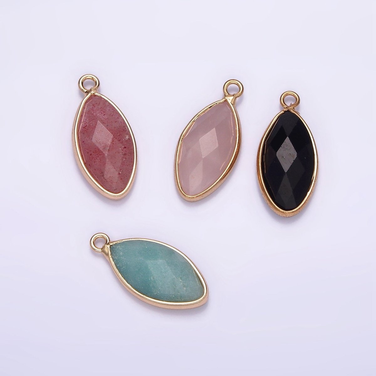 Gemstone Faceted Oval Gold Edge Pendant Charm Rose Quartz Onyx Amazonite Charm N1726 N1727 N1743 N1744