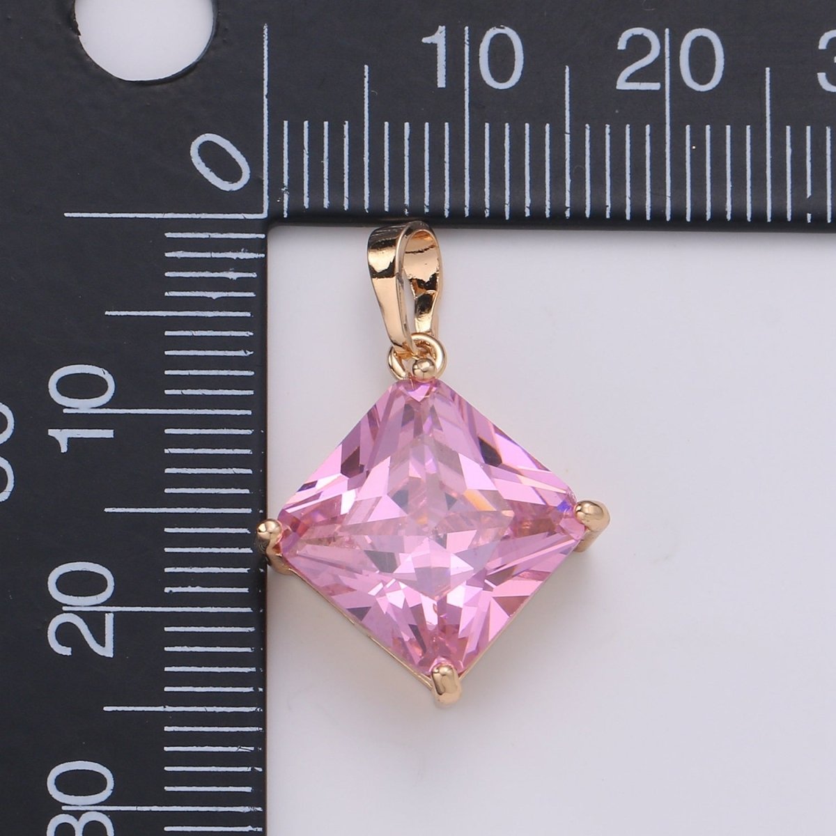Gemstone Rhombus Charm, Pink Solitaire Cz Pendant, 25x15mm, 18k Gold plated Pendnt Dangle Jewelry, Necklace Earring Valentine Gift J-113 - DLUXCA