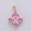 Gemstone Rhombus Charm, Pink Solitaire Cz Pendant, 25x15mm, 18k Gold plated Pendnt Dangle Jewelry, Necklace Earring Valentine Gift J-113 - DLUXCA