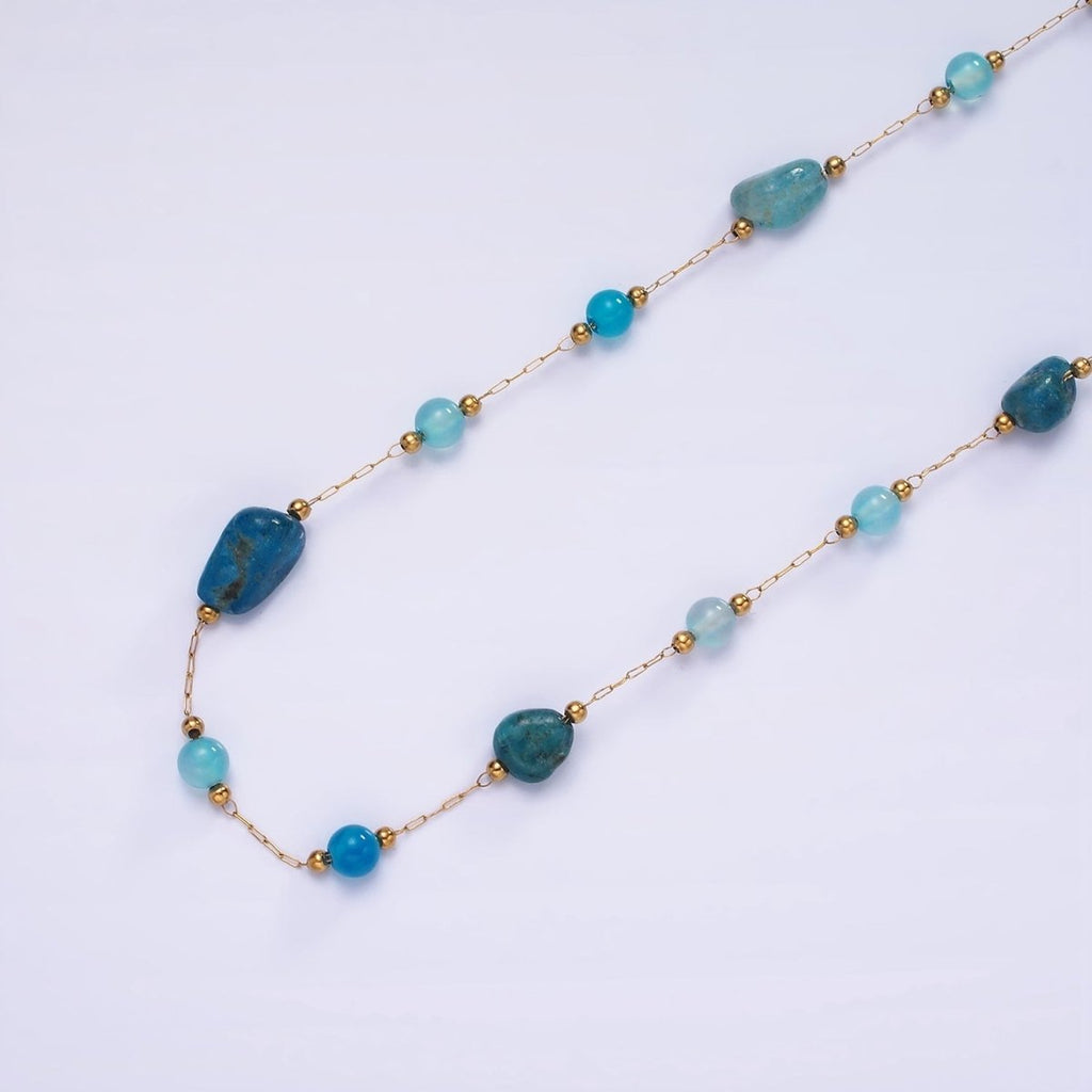 Gemstone Stone Rosary Chain in Gold Stainless Steel Cable Chain ROLL-1500 to ROLL-1502