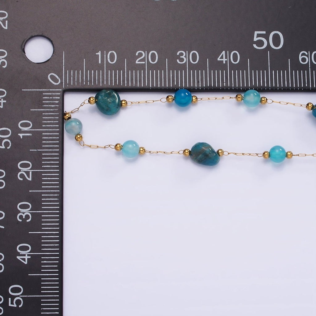 Gemstone Stone Rosary Chain in Gold Stainless Steel Cable Chain ROLL-1500 to ROLL-1502