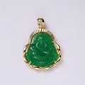 Genuine Green Jade Gold Laughing Buddha, Buddhist, Peace, Gift, Cubic Zirconia Necklace Pendant Charm Bead Bails Findings for Jewelry Making O-164 - DLUXCA