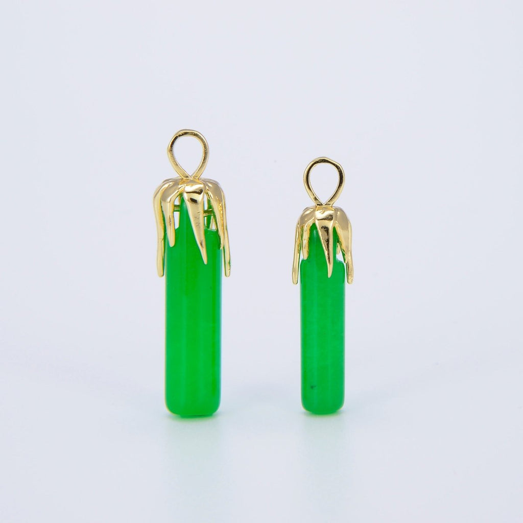 Genuine Green Jade Stick Green Pendant Necklace for Drop Dangle Charm Necklace Earring Jewelry Making AH-306 AH-307
