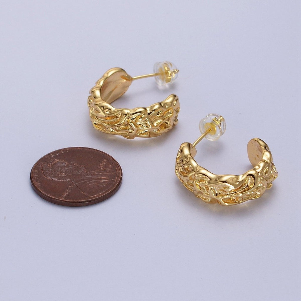 Geometric Abstract Foil C-Shaped Stud Hoops in Gold & Silver | AB016 AB017