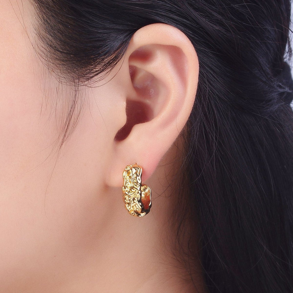 Geometric Abstract Foil C-Shaped Stud Hoops in Gold & Silver | AB016 AB017