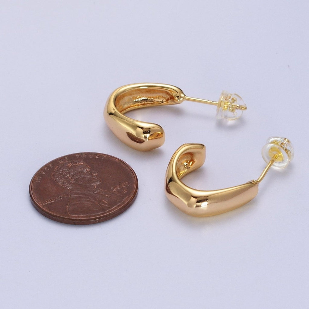 Geometric Abstract Gold Curved Stud Hoops Earrings | AB021 - DLUXCA