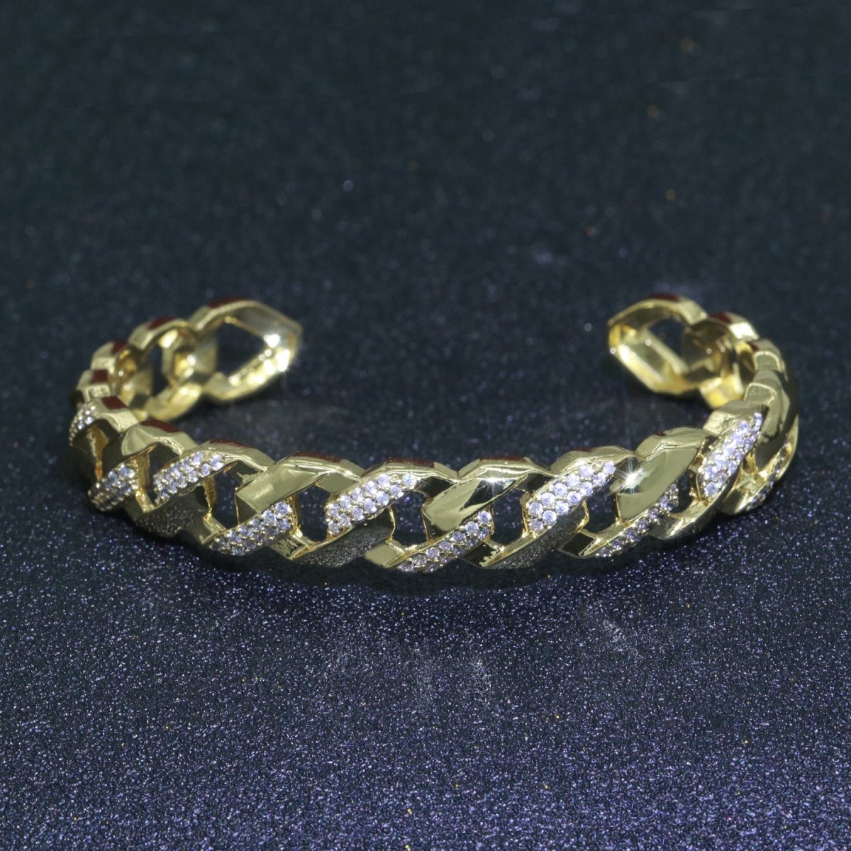 Geometric Curb Icing 24K Gold plated Cuff Bracelet | WA-066 Clearance Pricing - DLUXCA