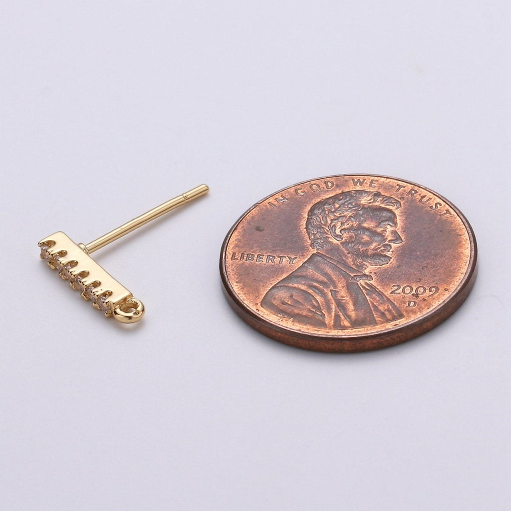 Geometric Ear Stud w/ Open link 2 pcs, 14K gold plated Earring Nickel free, Cubic zirconia, Earring making post, Jewelry making Supply K-845 - DLUXCA