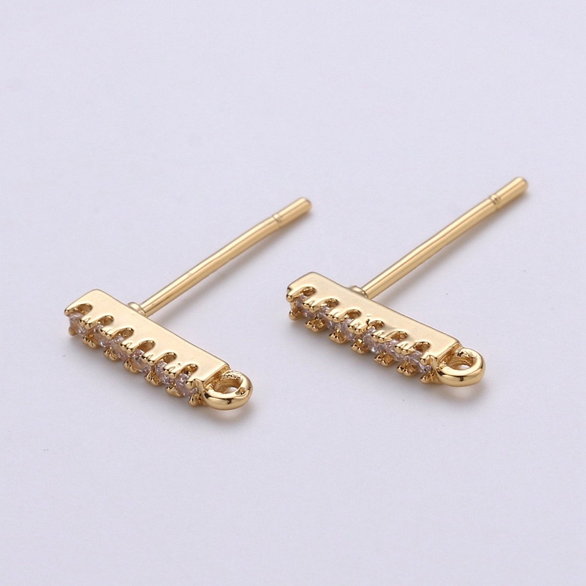 Geometric Ear Stud w/ Open link 2 pcs, 14K gold plated Earring Nickel free, Cubic zirconia, Earring making post, Jewelry making Supply K-845 - DLUXCA