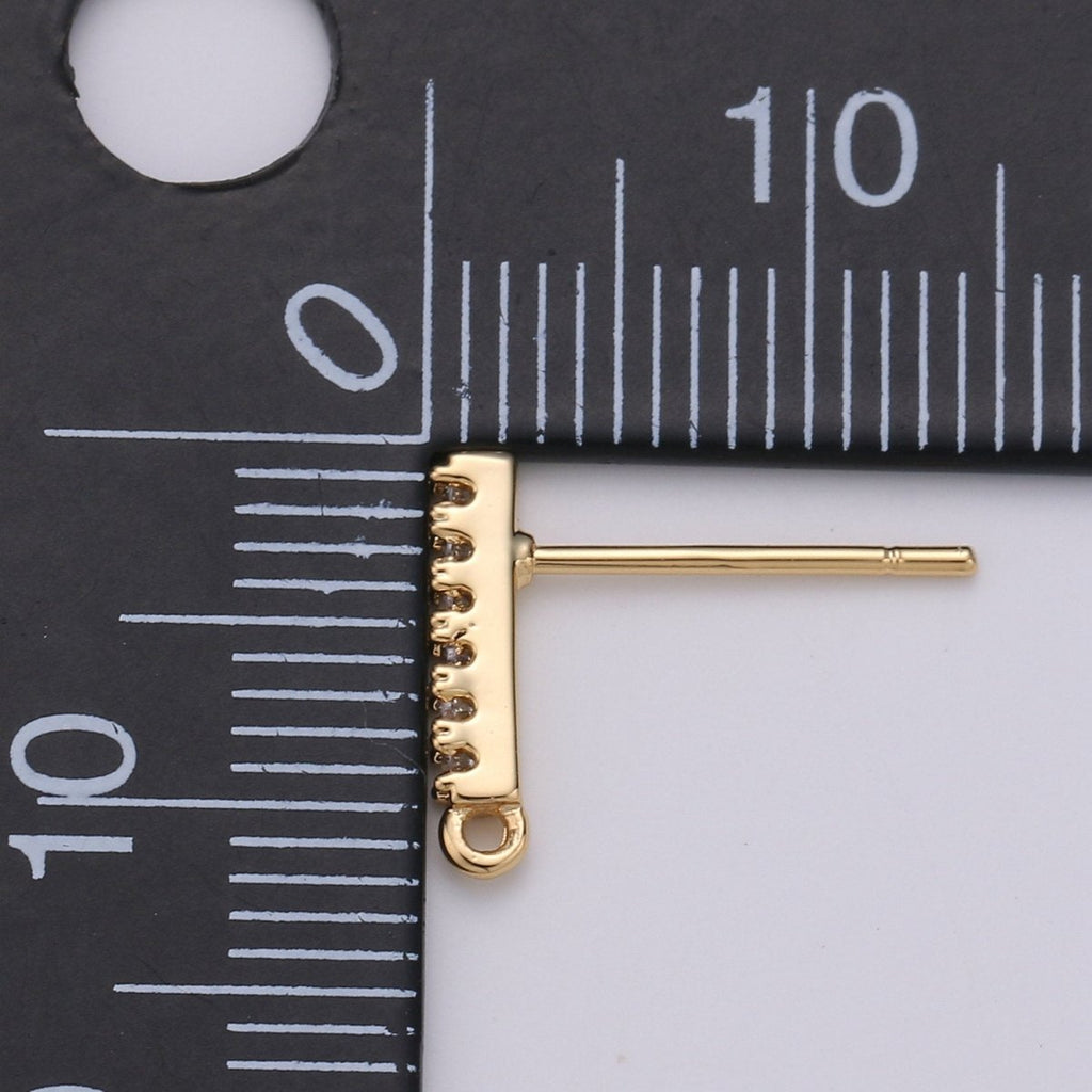 Geometric Ear Stud w/ Open link 2 pcs, 14K gold plated Earring Nickel free, Cubic zirconia, Earring making post, Jewelry making Supply K-845 - DLUXCA