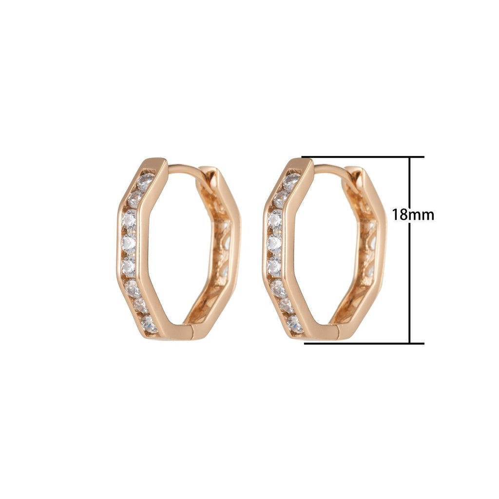 Geometric Earrings, Hexagon Earrings, Geometric Jewelry, Geometric Hoops Earrings Minimalist Micro Pave Huggie Earrings Q-055