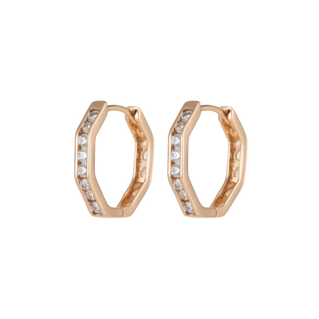 Geometric Earrings, Hexagon Earrings, Geometric Jewelry, Geometric Hoops Earrings Minimalist Micro Pave Huggie Earrings Q-055