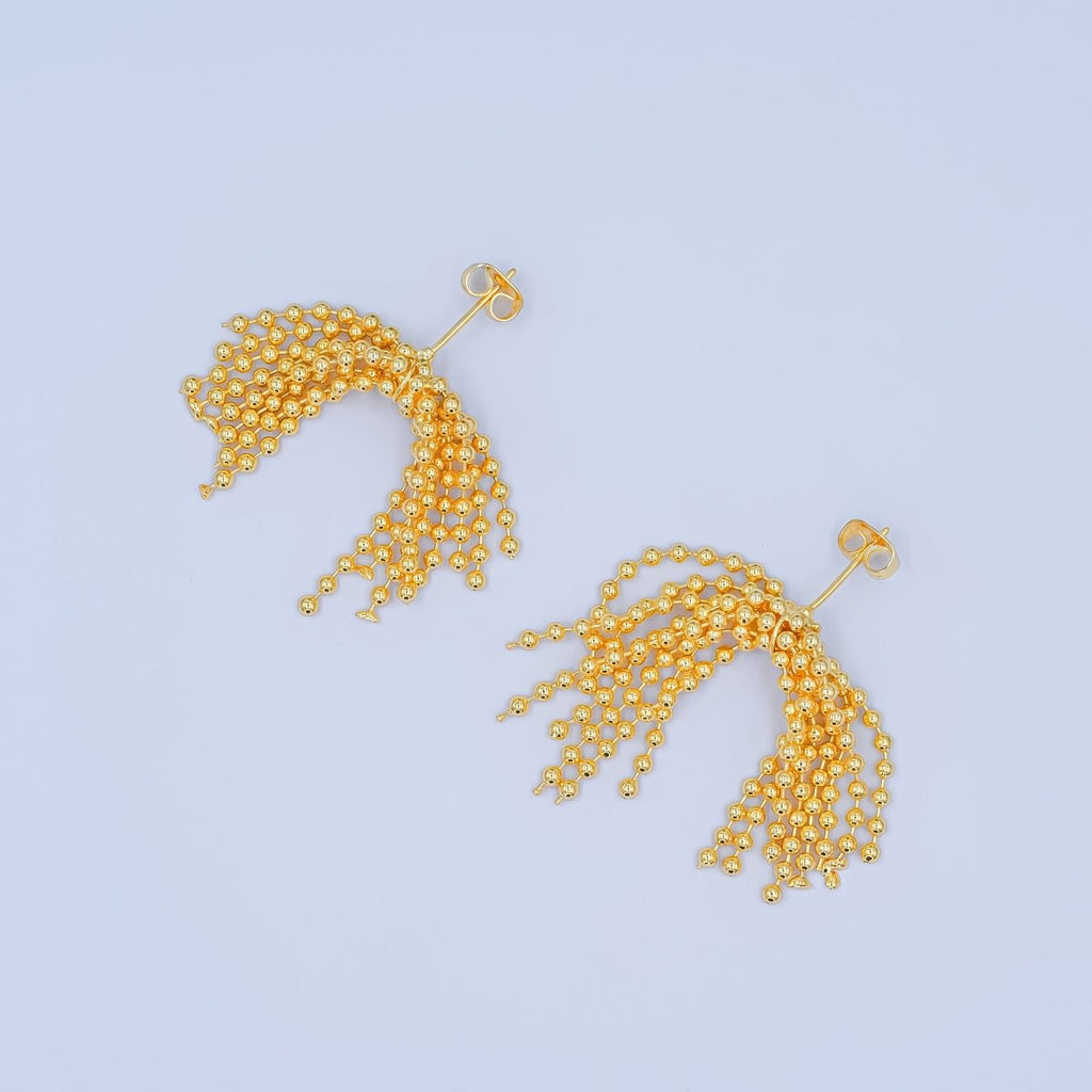 Geometric Multiple Beaded Ball Chain Stud Earrings in Gold & Silver | AD497 AD498 