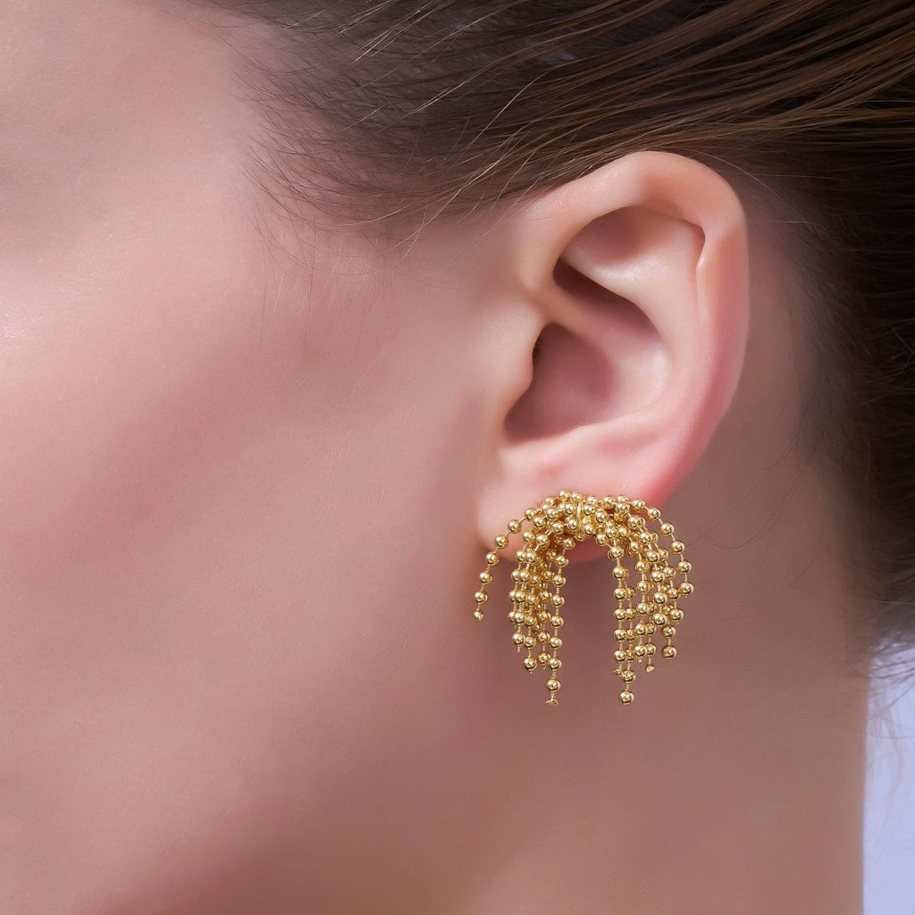Geometric Multiple Beaded Ball Chain Stud Earrings in Gold & Silver | AD497 AD498 