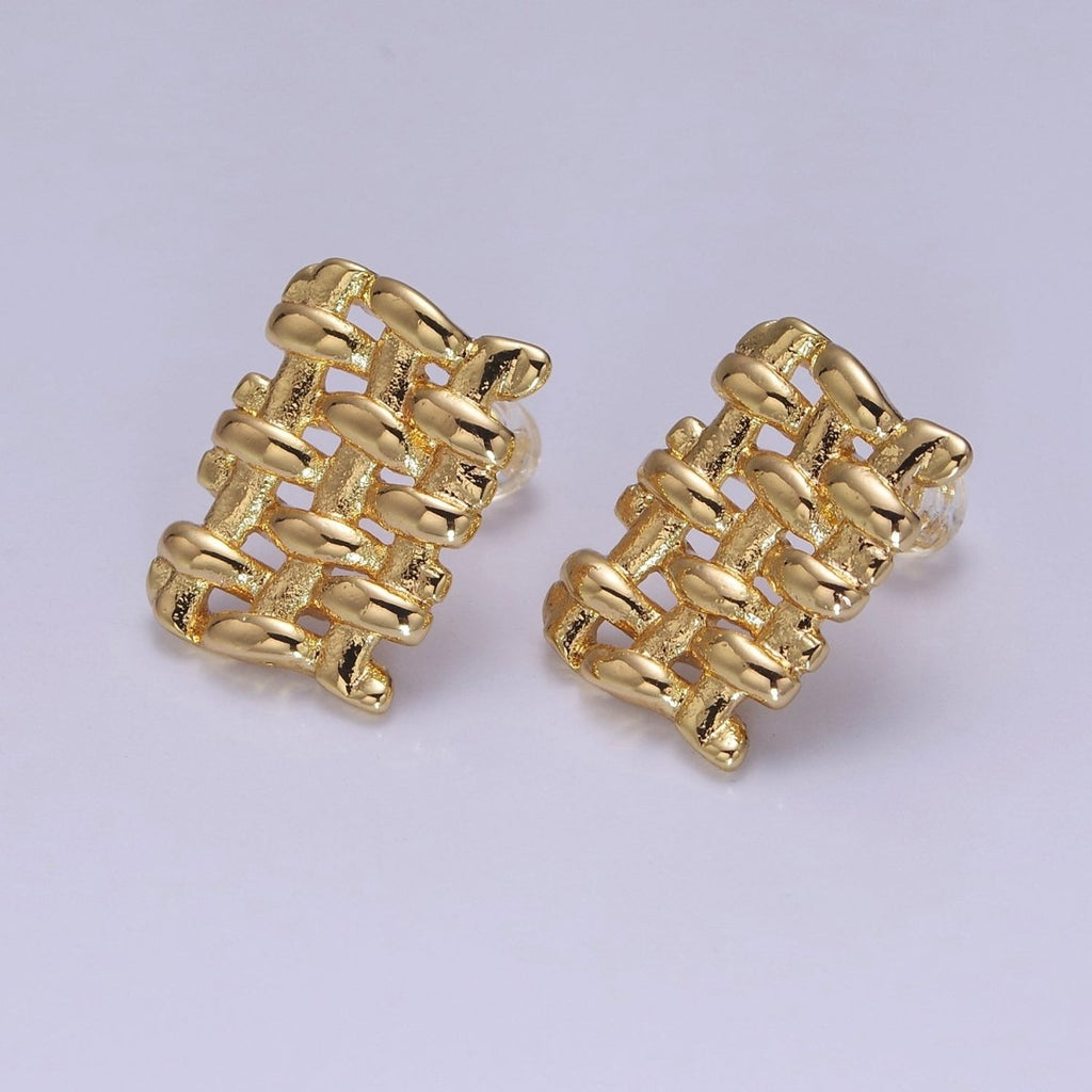 Geometric Rectangle Stud Earrings, 18k Gold fill Jewelry, Minimalist gold earrings, Small gold earrings for women V-136 - DLUXCA