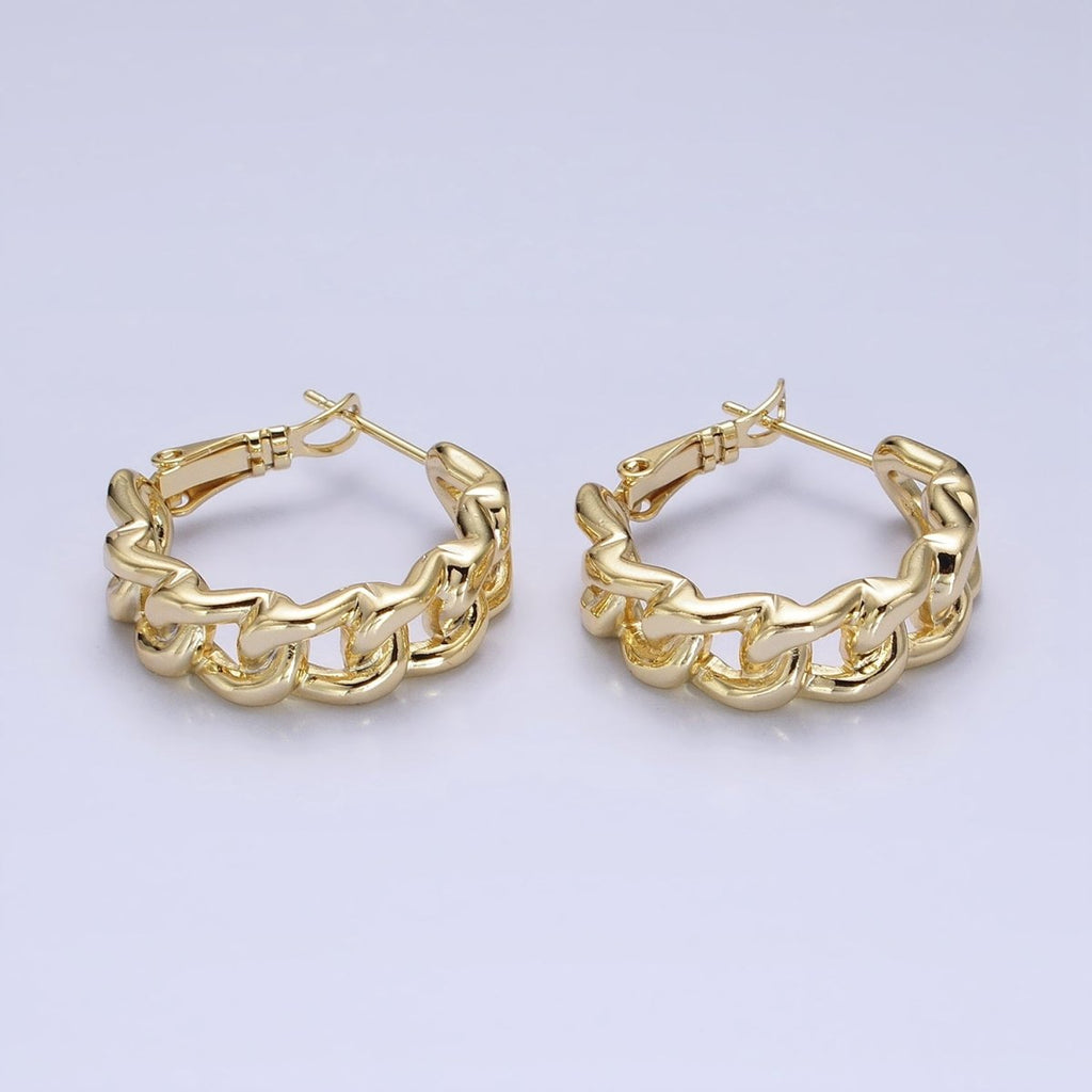 Gold 25mm Flat Curb Link Geometric Hoop Earrings | AB849 - DLUXCA