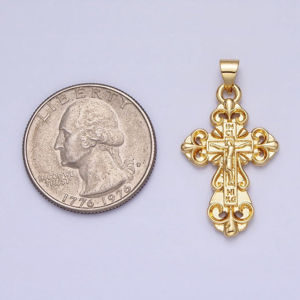 Gold 30mm Crucifix Crucified Fleury Passion Crucifix Cross Religious Pendant | AA161 - DLUXCA