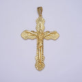 Gold 70mm Crucifix Leaf Textured Fleur Passion Cross Religious Pendant | AA084 - DLUXCA