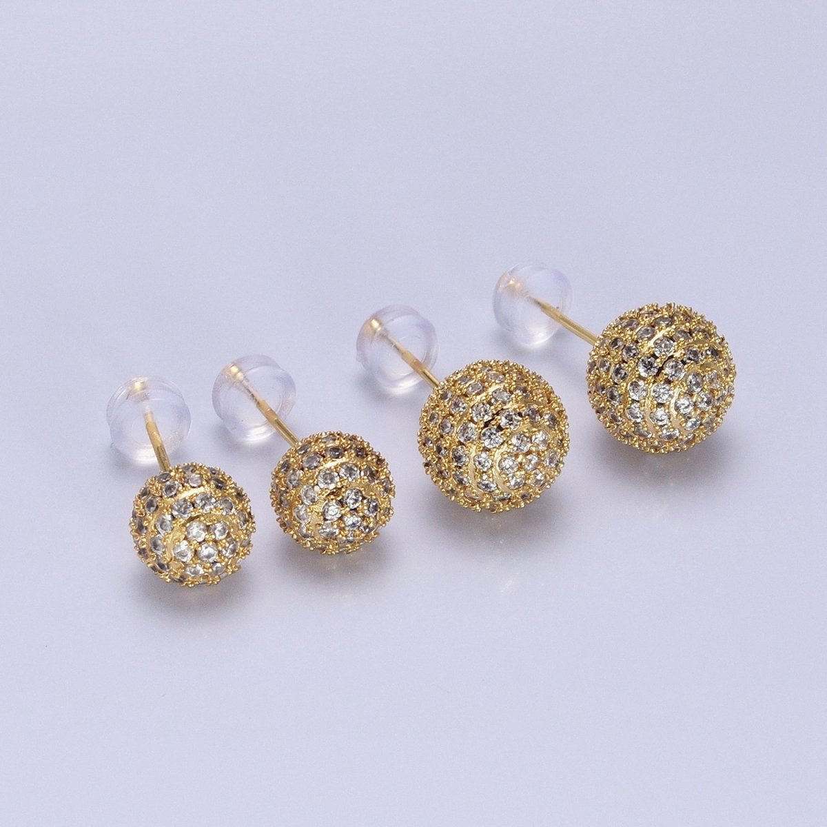 Gold 8mm, 10mm Round Shambala Bead Micro Paved Stud Earrings | AB1010 AB1011