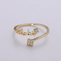 Gold Adjustable Clover Ring with Cz Stone, Four Leaf Clover Good Luck Ring for Her Floral Ring for Minimalist Jewelry R-182 - DLUXCA