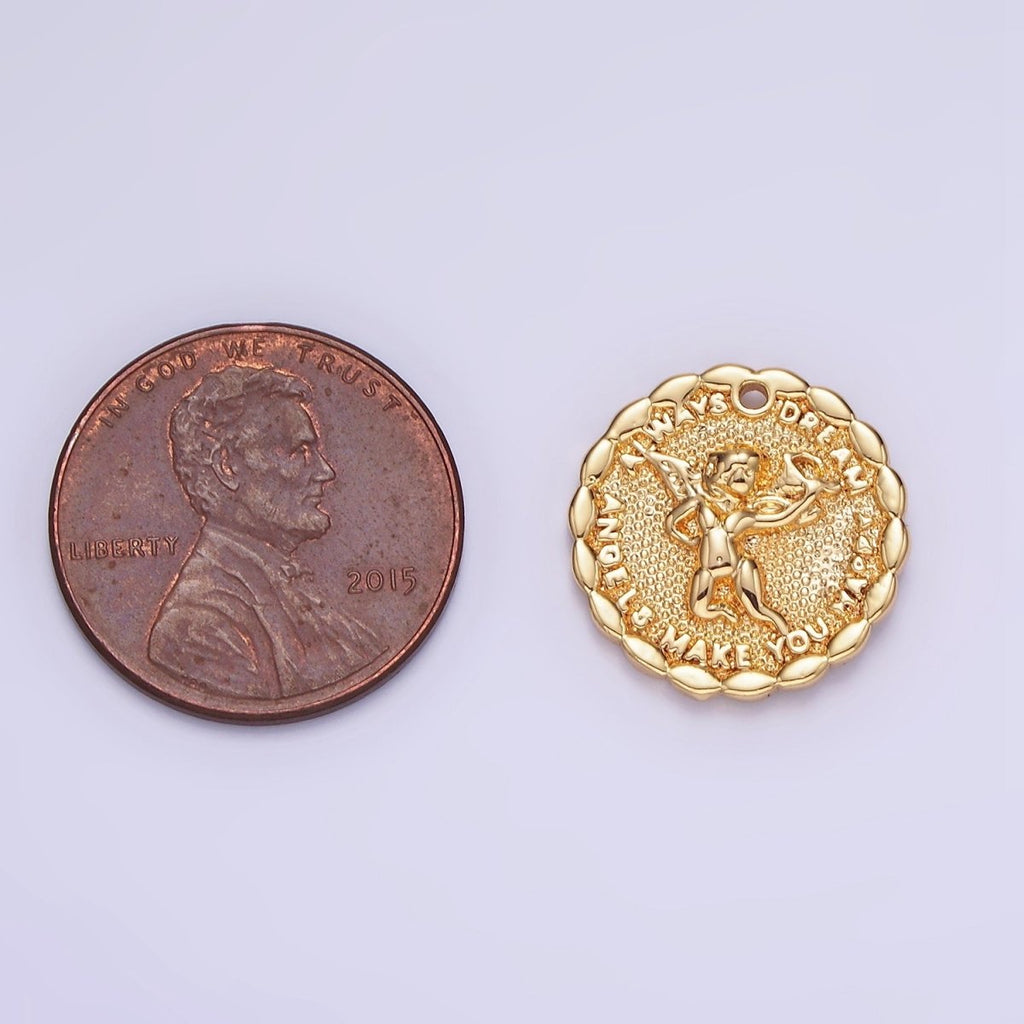 Gold Angel Charms 14K Gold plated Angel Coin Pendant Angel Make your Dream Happy Always B881 - DLUXCA