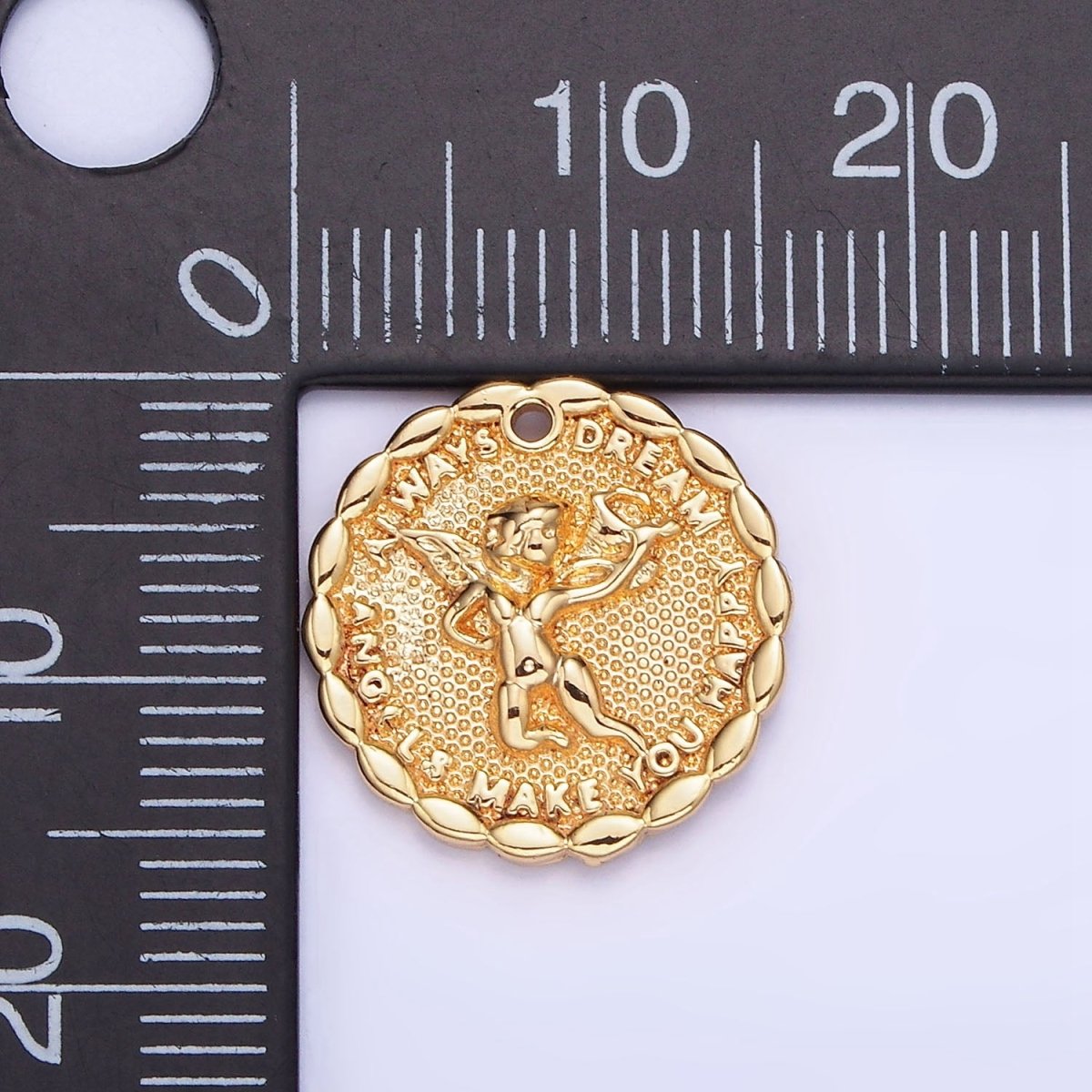 Gold Angel Charms 14K Gold plated Angel Coin Pendant Angel Make your Dream Happy Always B881 - DLUXCA