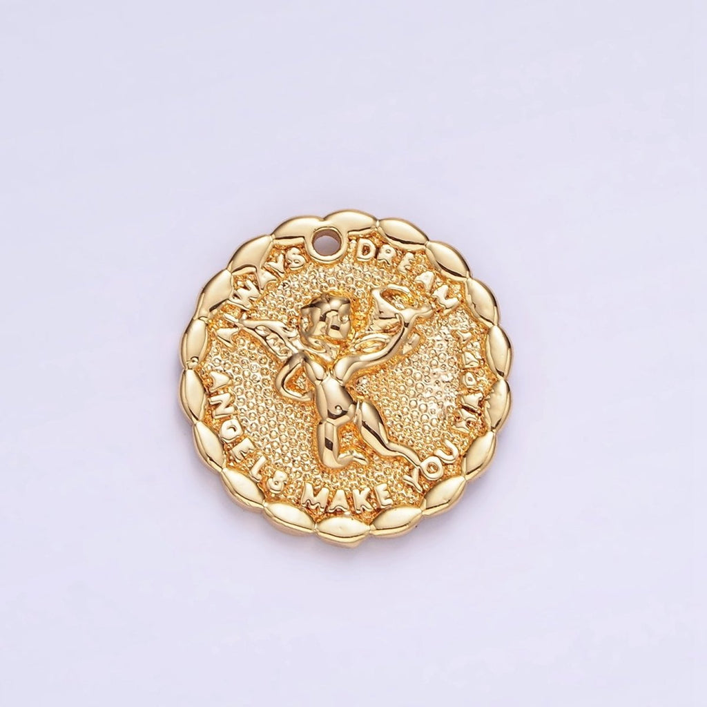 Gold Angel Charms 14K Gold plated Angel Coin Pendant Angel Make your Dream Happy Always B881 - DLUXCA