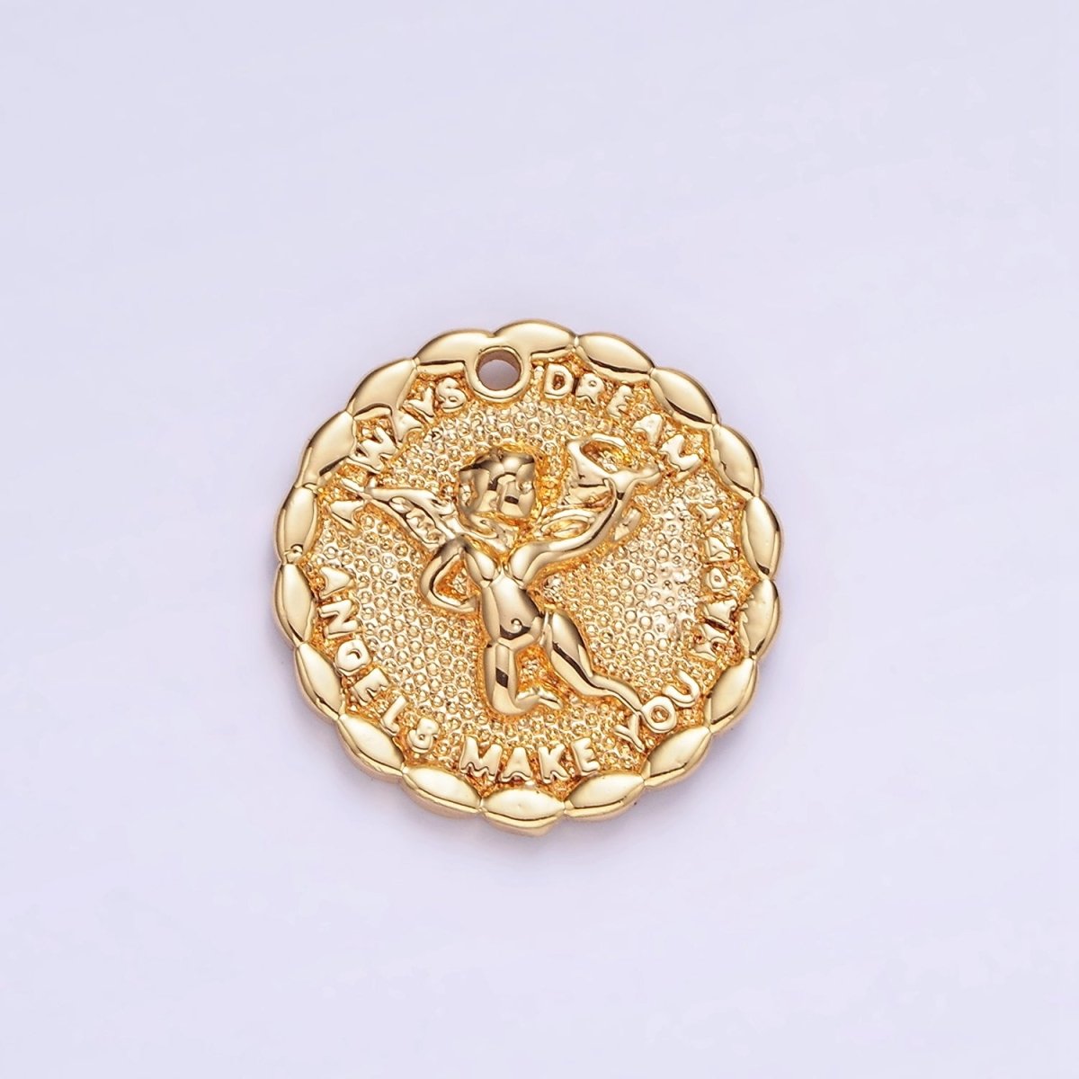 Gold Angel Charms 14K Gold plated Angel Coin Pendant Angel Make your Dream Happy Always B881 - DLUXCA