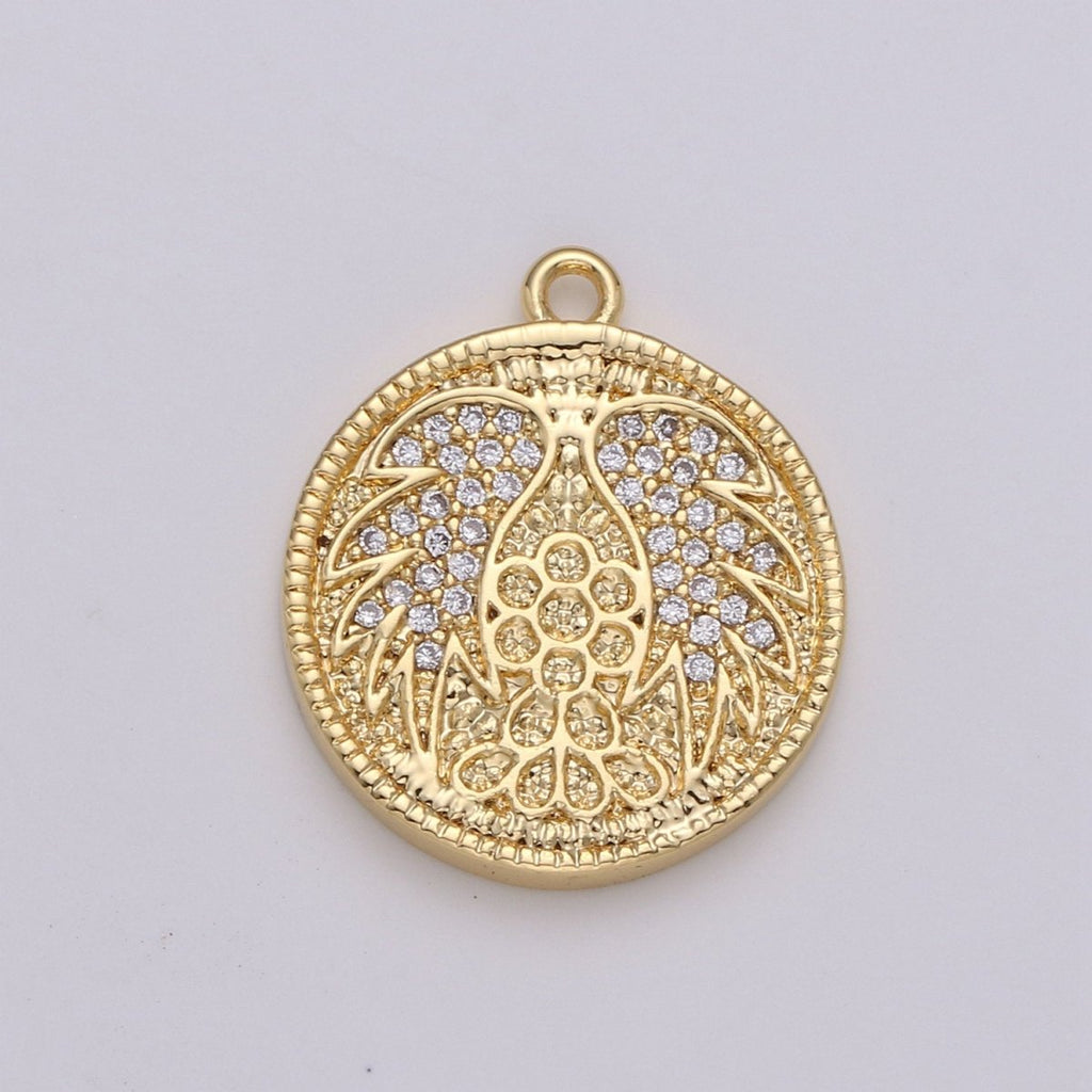 Gold Angel Wing Charm Pendant, CZ Micro Pave Angel Wing Pendant, Gold Coin Angel Wing Charm, Cubic Zirconia Micro Pave Silver Wing Charm D-442 D-443