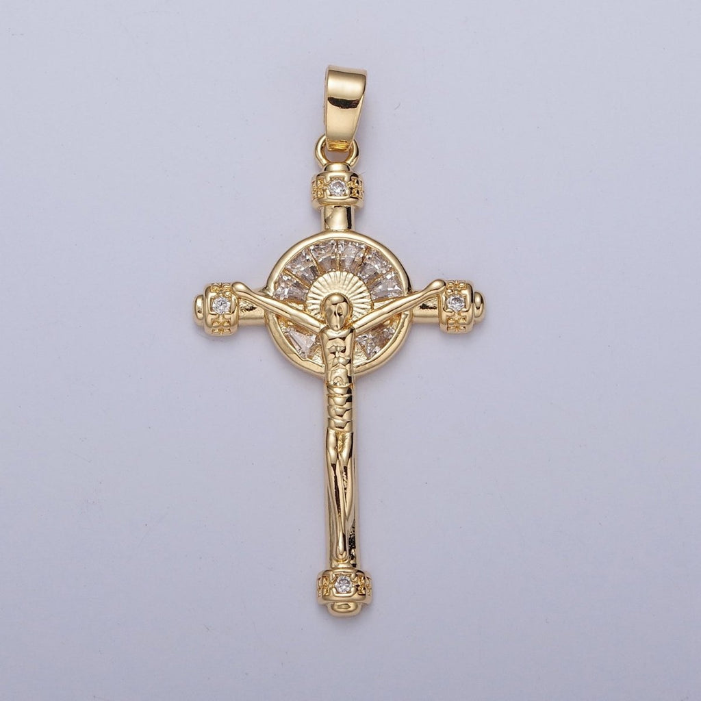 GOLD Baguette CZ Cross Charm Necklace Pendant Religious Christian Catholic Jesus Crucifix Pendant Rosary Cross Charm X-346 X-347