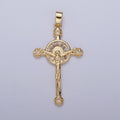 GOLD Baguette CZ Cross Charm Necklace Pendant Religious Christian Catholic Jesus Crucifix Pendant Rosary Cross Charm X-346 X-347