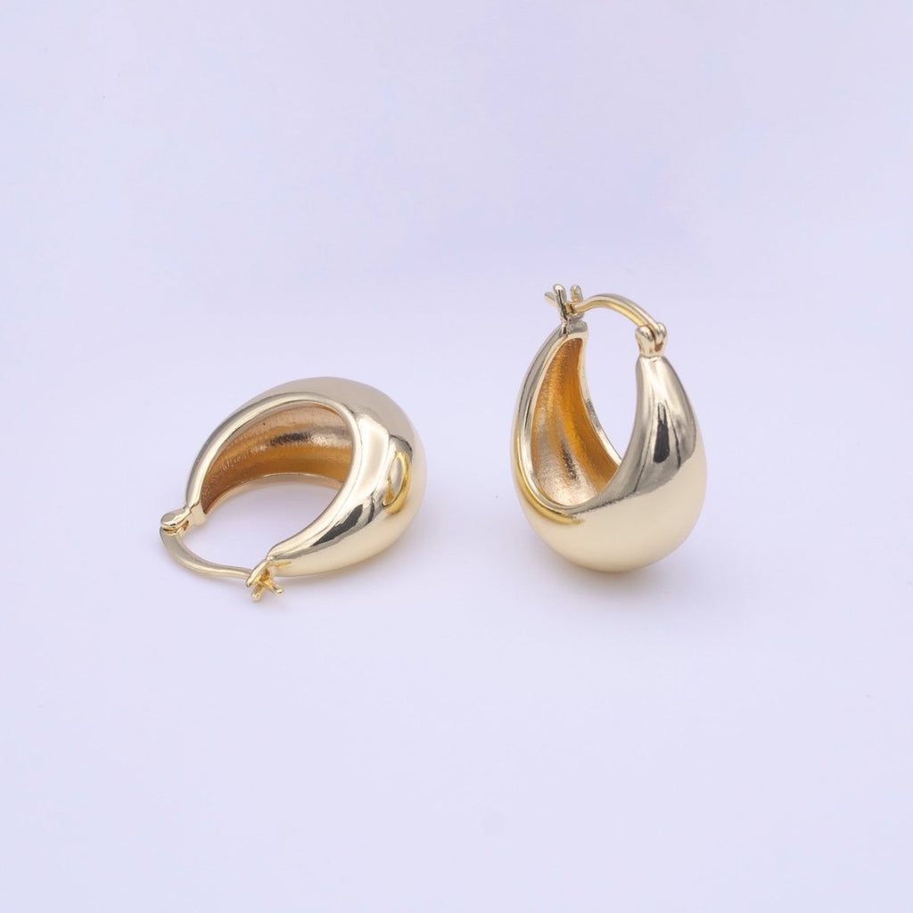 Gold Ball Oval Dome Latch Hoop Earrings | Y-217 - DLUXCA