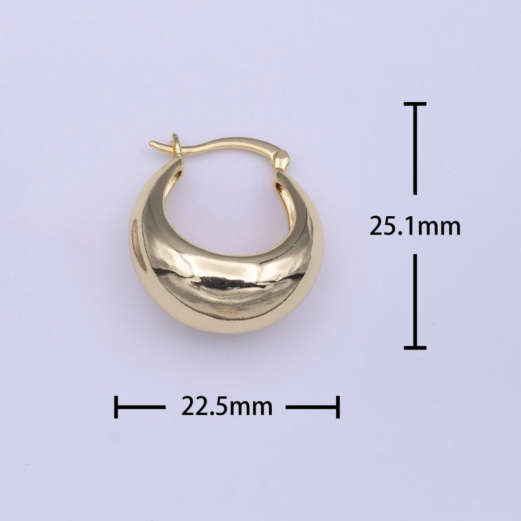 Gold Ball Oval Dome Latch Hoop Earrings | Y-217 - DLUXCA