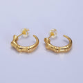 Gold Bamboo C-Shaped Hoop Geometric Earrings | AB015 - DLUXCA