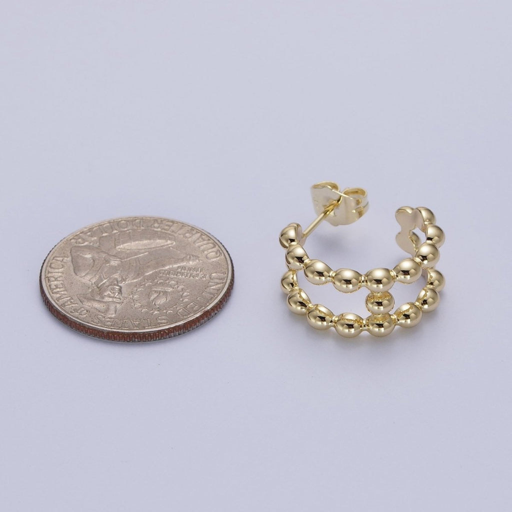 Gold Bead Hoop Earring Ball Earring Stud for Statement Jewelry P-250 - DLUXCA